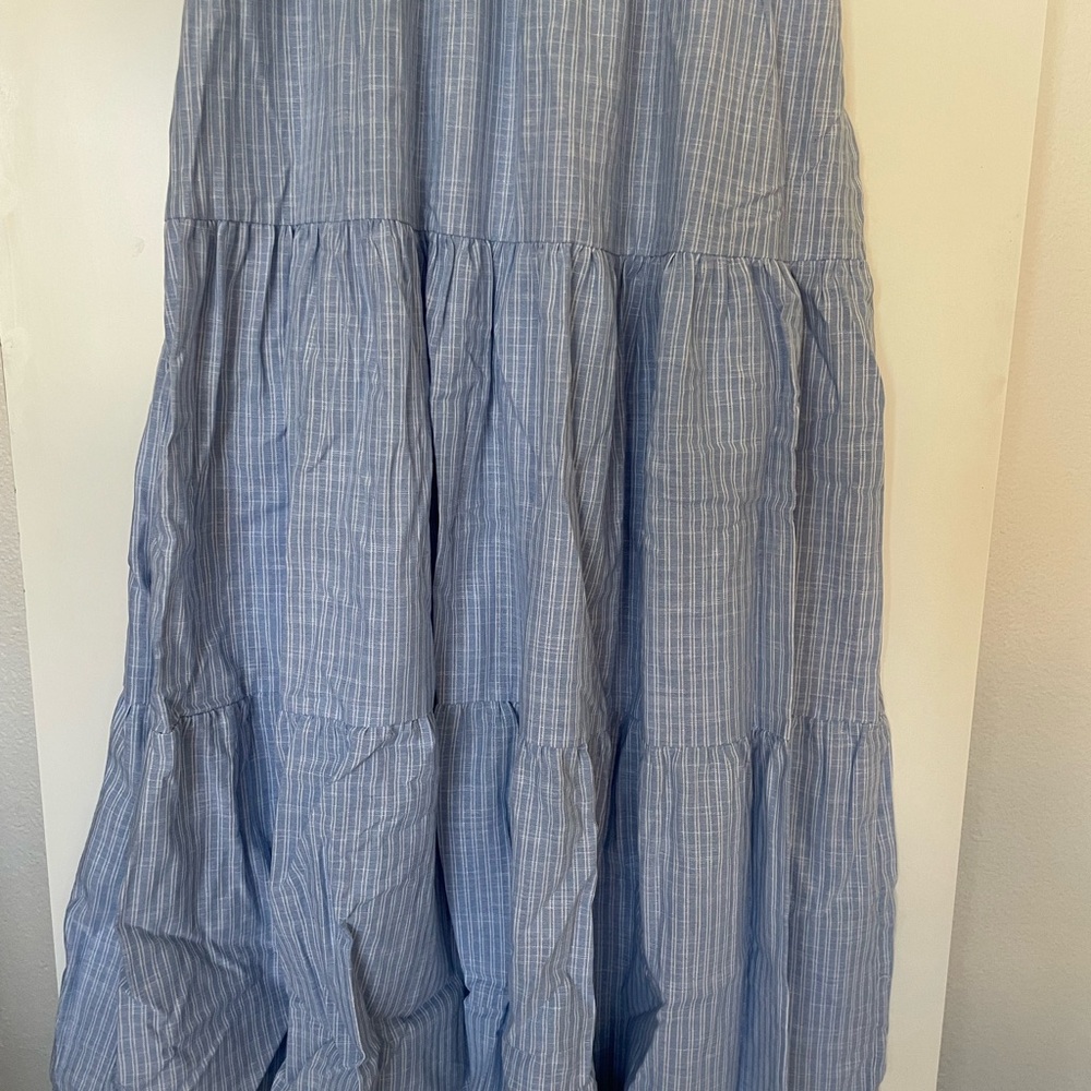 S: Moon River Cotton A-Line Dress Blue/White PinStriped Tiered V neck NWOT new! - Picture 7 of 10